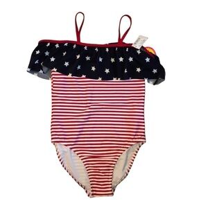 American flag patriotic swimsuit off the shoulder 10/12 or 14/16 TCP 4th fourth‎